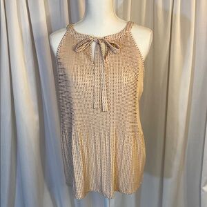 Adrianna Papell Beige Polka Dot Halter Tie Neck Blouse